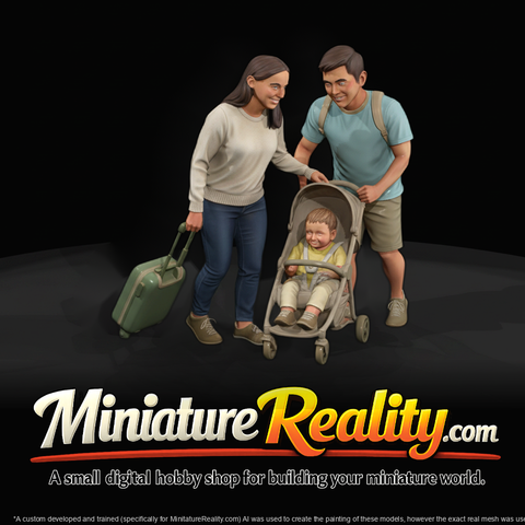 Traveling Family with Stroller — 3D Printable Miniature Set