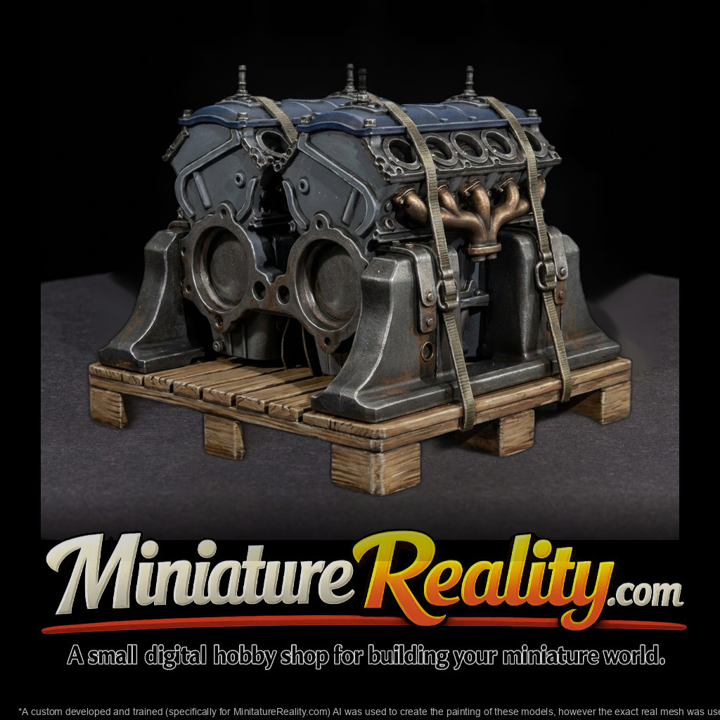 Twin V8 Engine on Pallet — Industrial Miniature