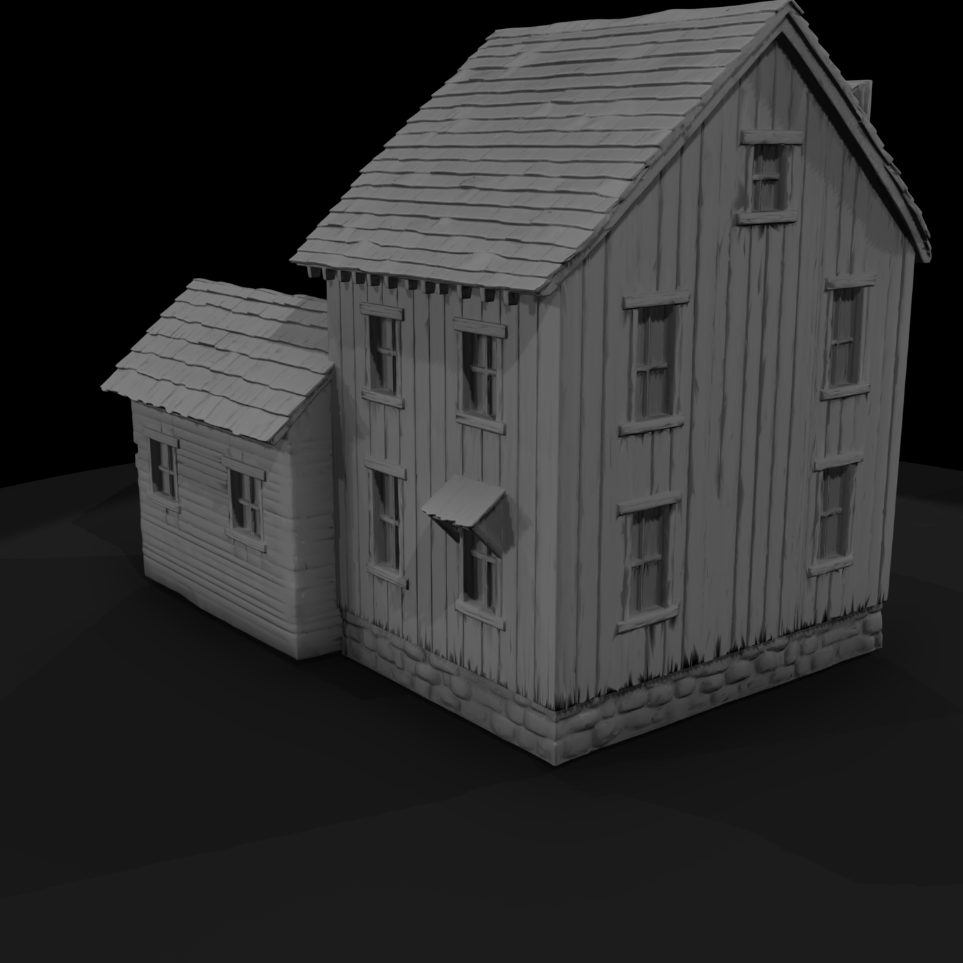 Two-Story Wooden Building with Raised Deck (HO Scale)