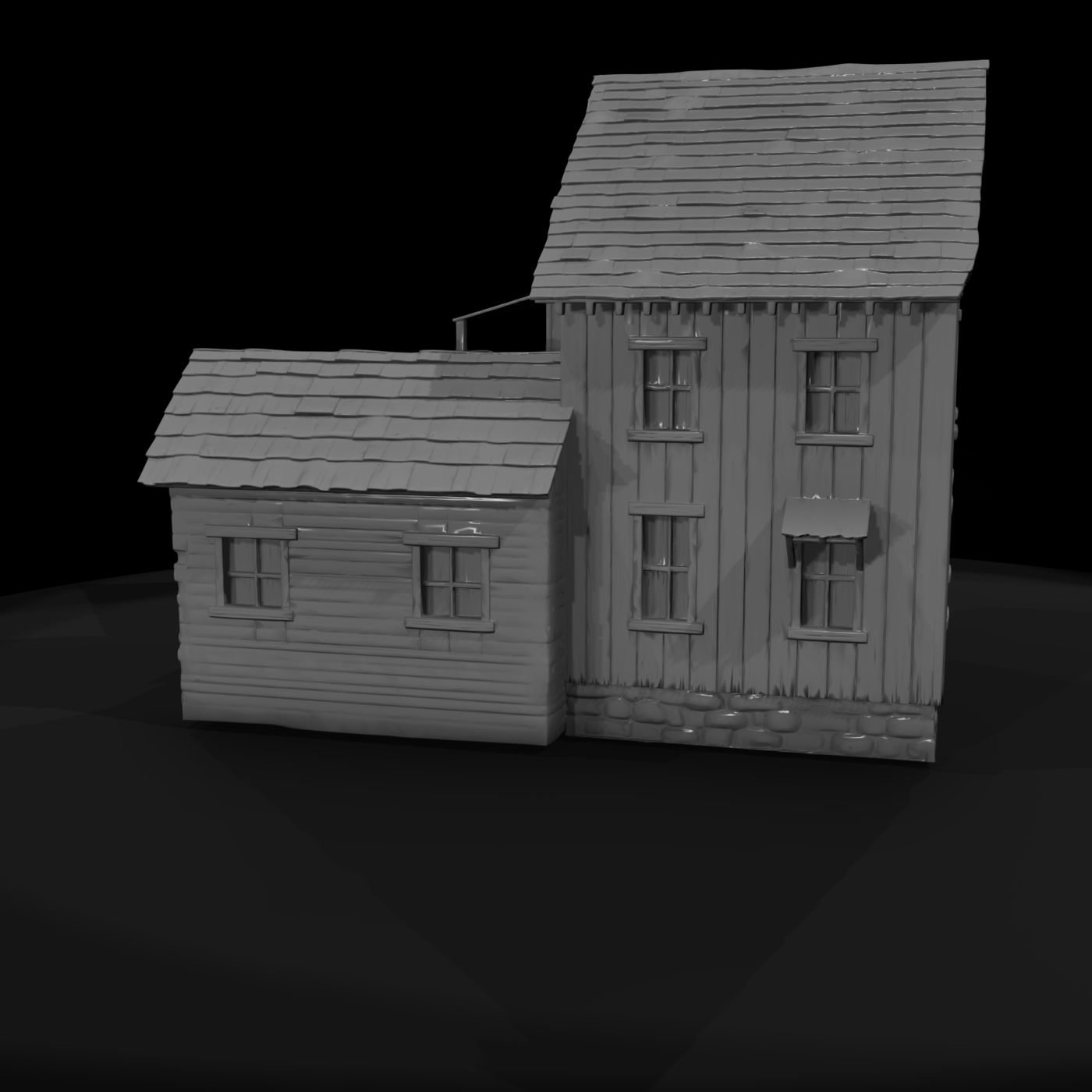 Two-Story Wooden Building with Raised Deck (HO Scale)