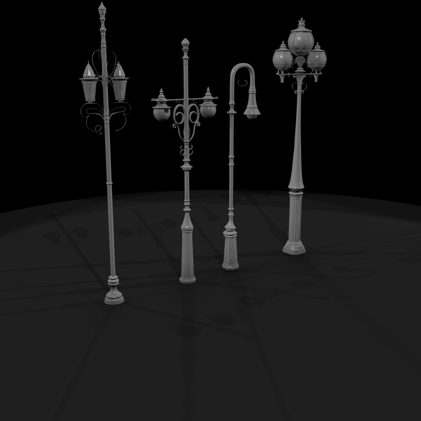 Victorian Ornate Street Lamps — Set of 4