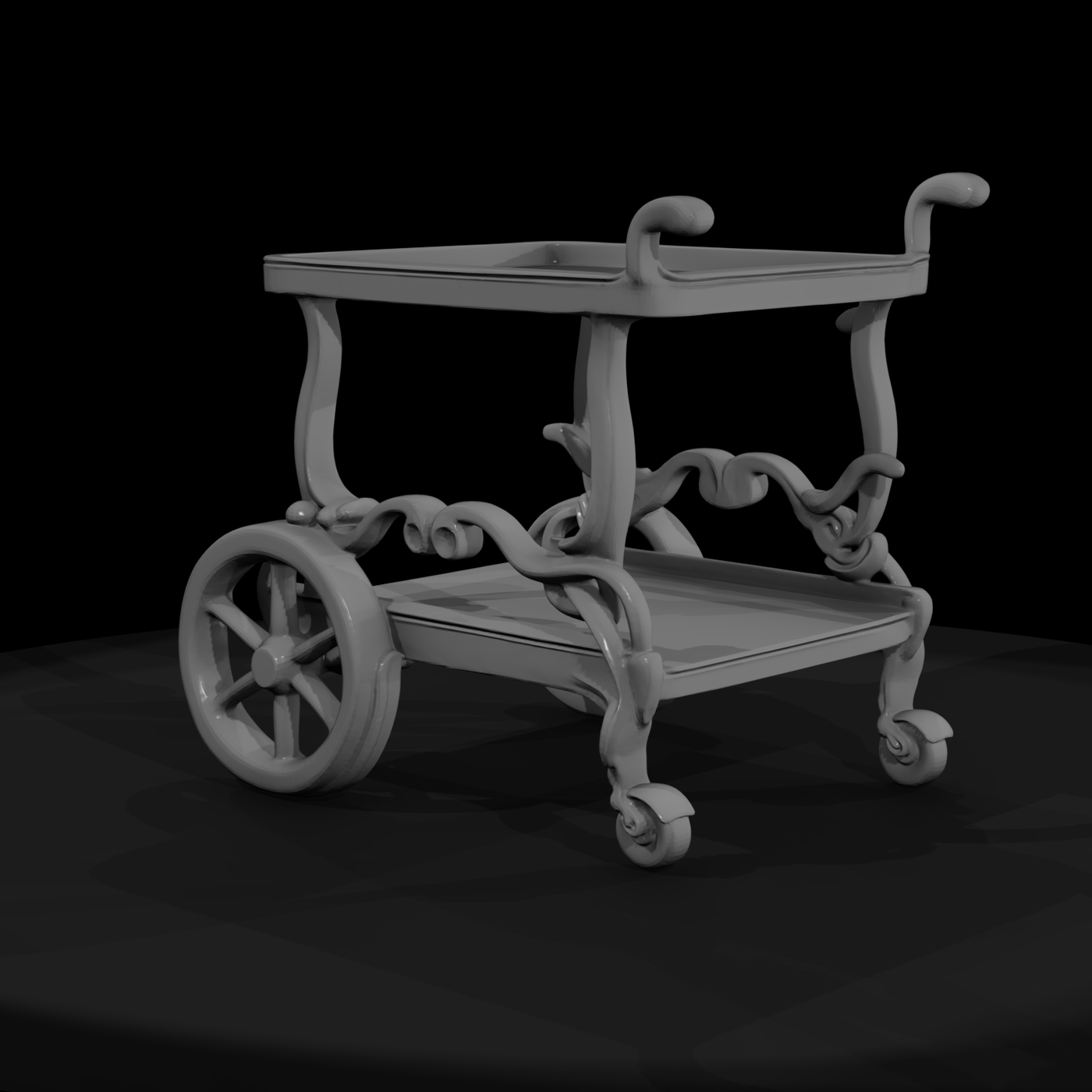 Victorian Ornate Two-Tier Tea Trolley (Serving Cart) - Miniature
