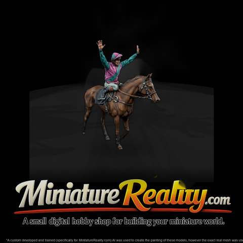 Victory Pose Jockey on Racehorse — Mounted Figure