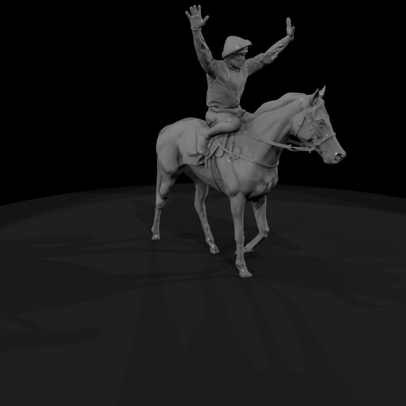 Victory Pose Jockey on Racehorse — Mounted Figure