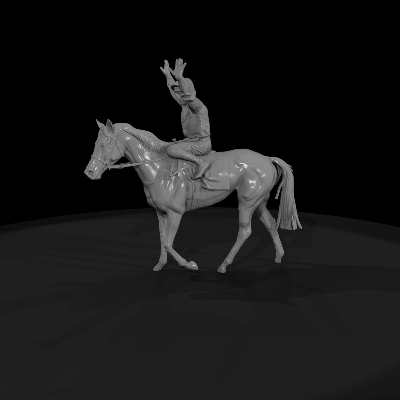 Victory Pose Jockey on Racehorse — Mounted Figure