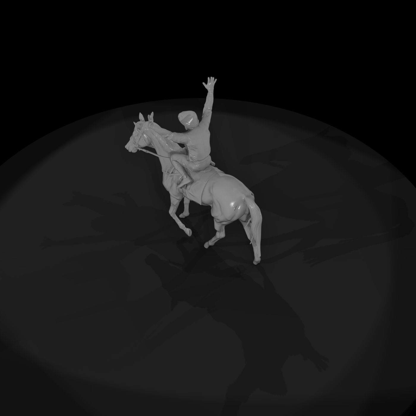 Victory Pose Jockey on Racehorse — Mounted Figure