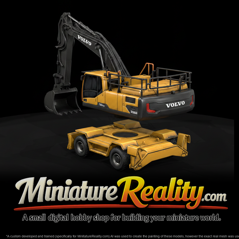 Volvoe Wheeled Excavator miniature, three-quarter view