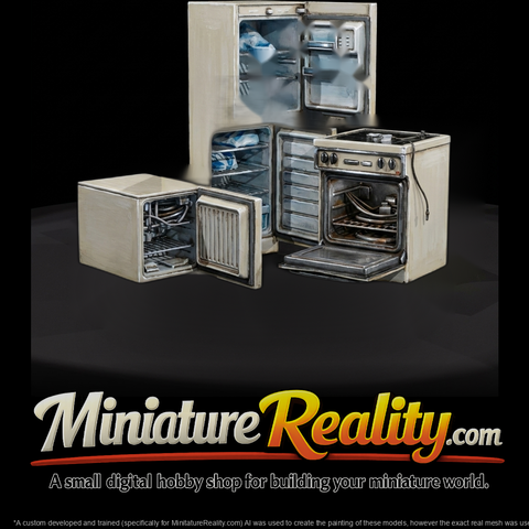 Weathered Vintage Kitchen Appliance Pack — 3D Printable Miniatures