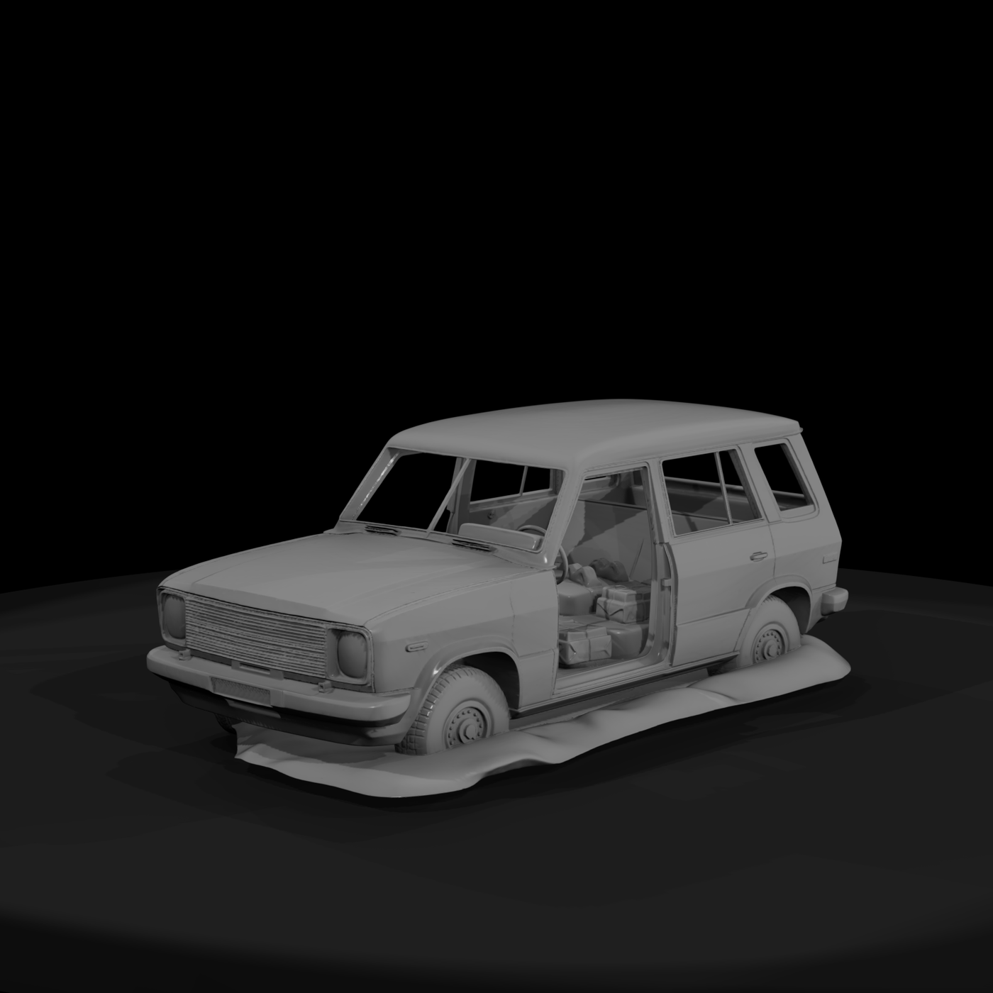 Weathered Vintage Station Wagon 3D Printable Miniature