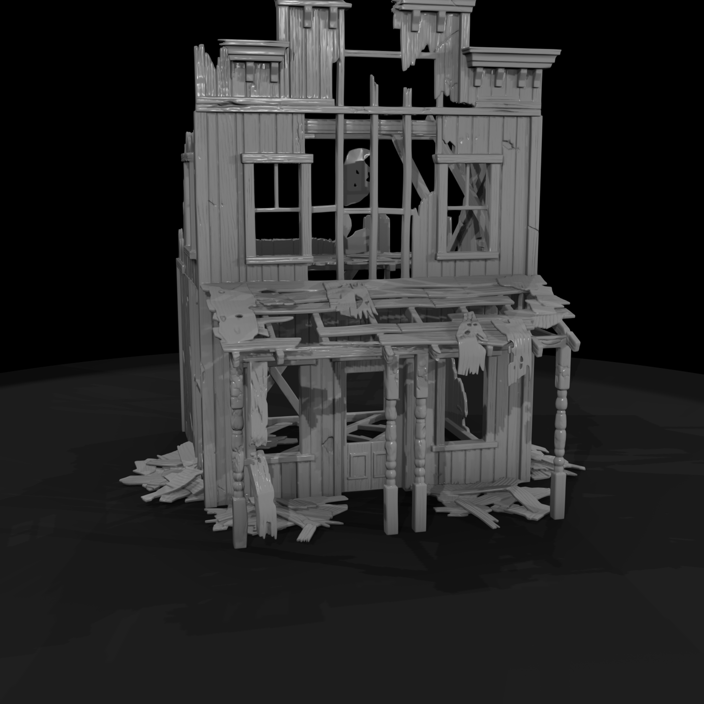 Burned False-Front Saloon Facade