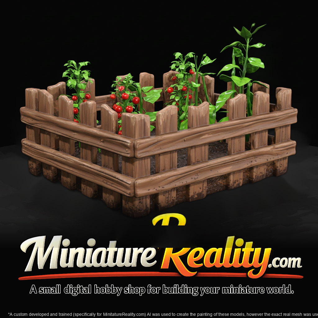 Wooden Raised Wooden Raised Garden Planter with Tomato & Climbing Plants (Miniature) Planter with Tomato & Climbing Plants (Miniature)