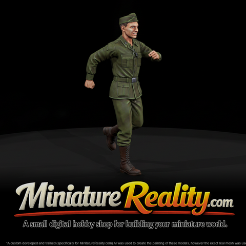 WWII US Army Officer Running miniature, three-quarter view