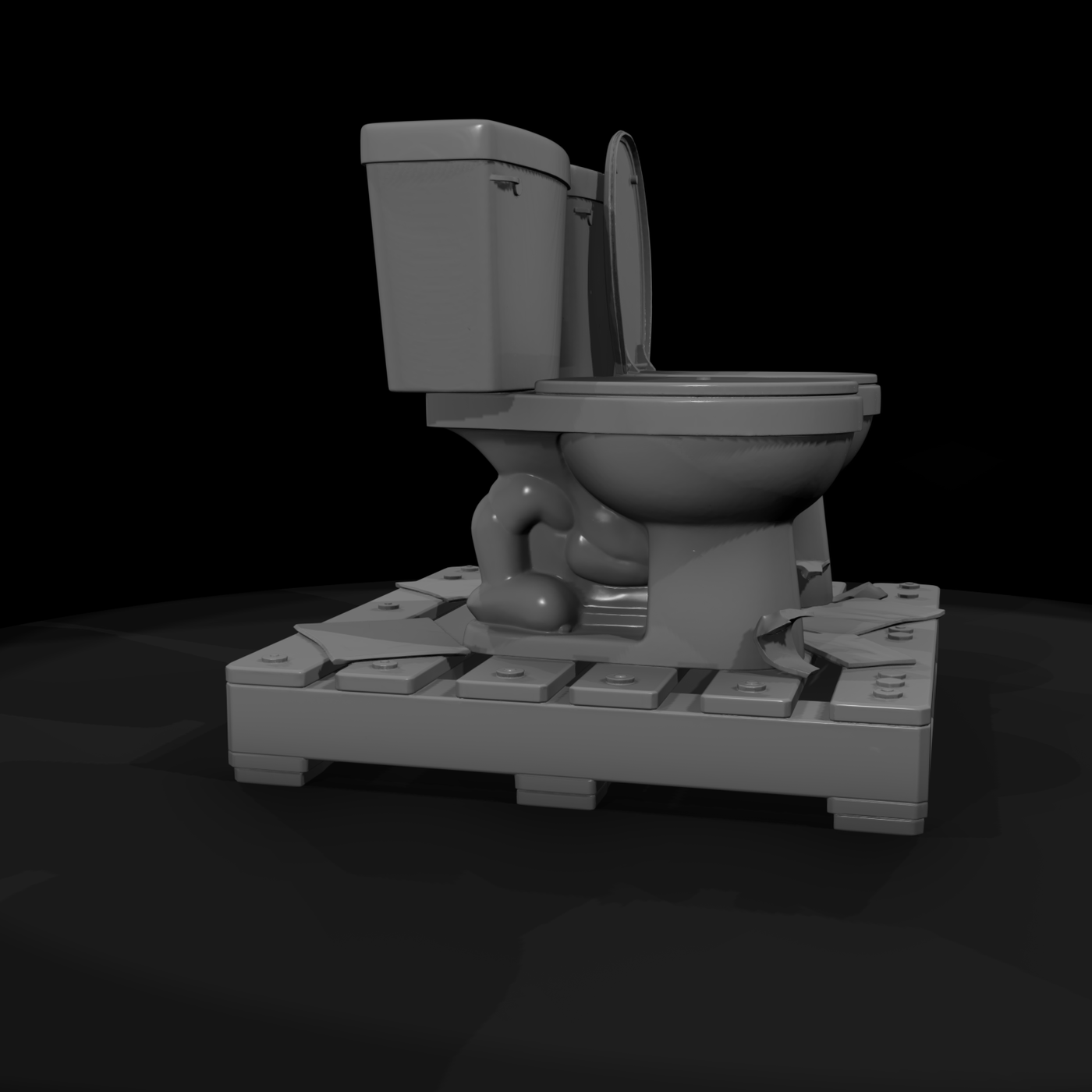 Worn Twin Toilets on Wooden Pallet — 3D Printable Prop