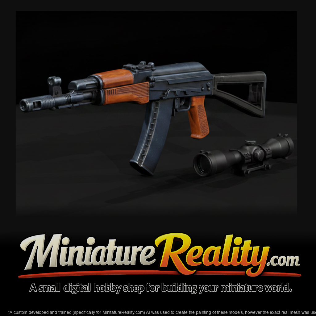 AK-74 Assault Rifle with Optic miniature, three-quarter view