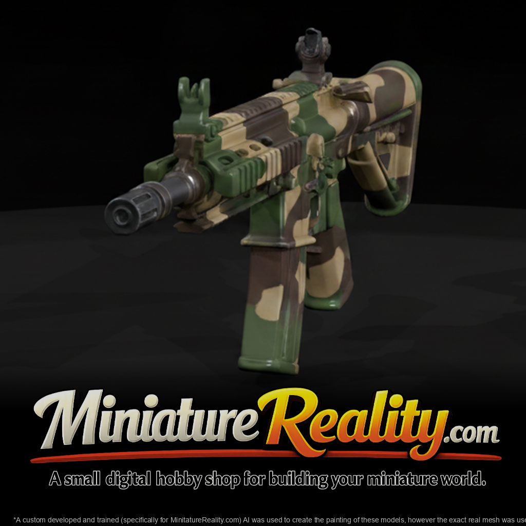HK416 Assault Rifle in Camo miniature, three-quarter view