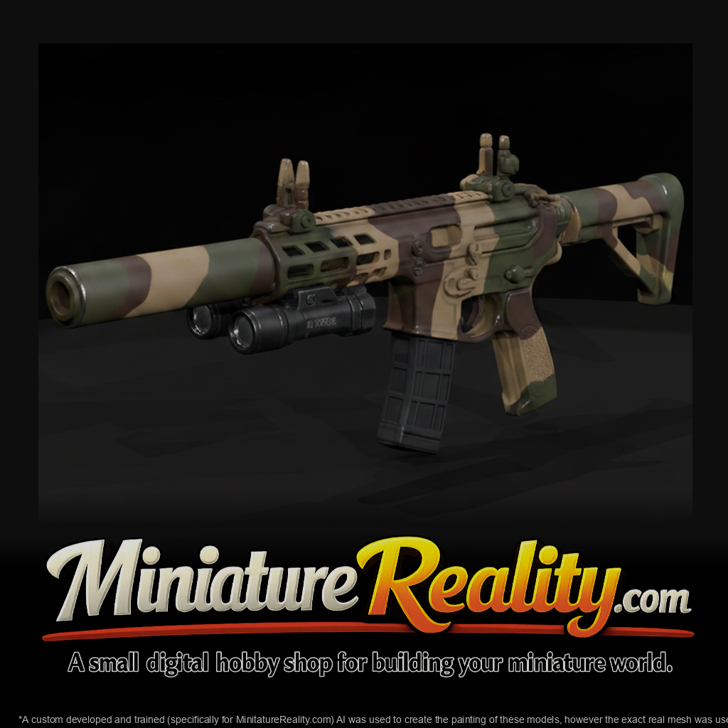 Suppressed Camo Carbine miniature, three-quarter view