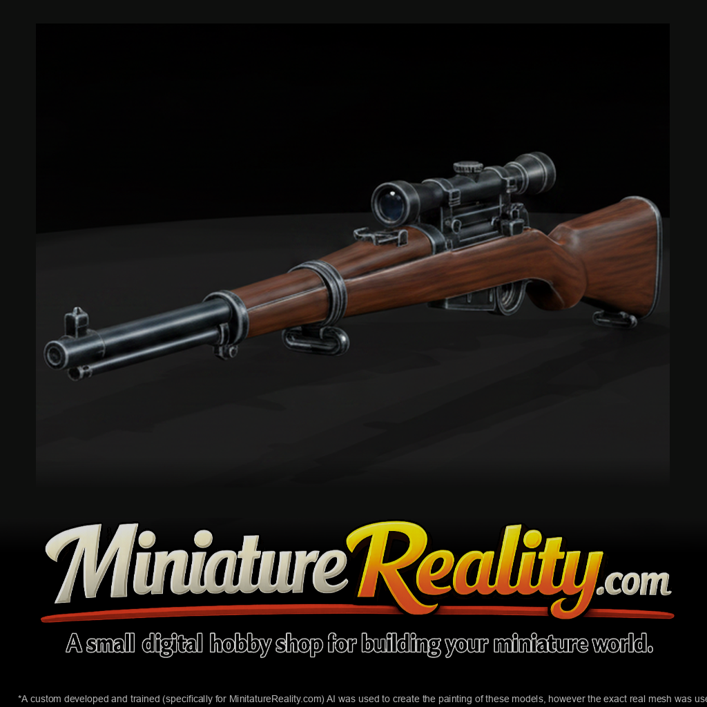 WWII Bolt-Action Rifle with Scope miniature, three-quarter view