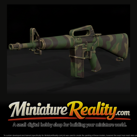 AR-10 Battle Rifle in Camouflage miniature, three-quarter view