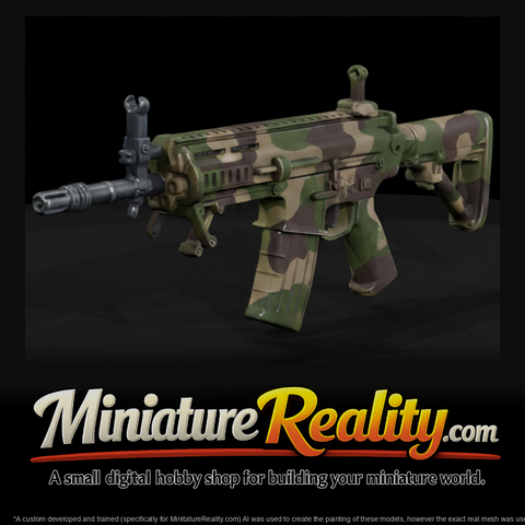 Modern Camo Assault Rifle miniature, three-quarter view