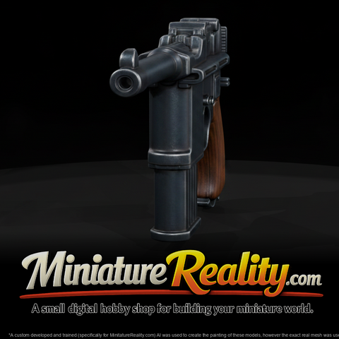 Broomhandle Semi-Auto Pistol miniature, three-quarter view