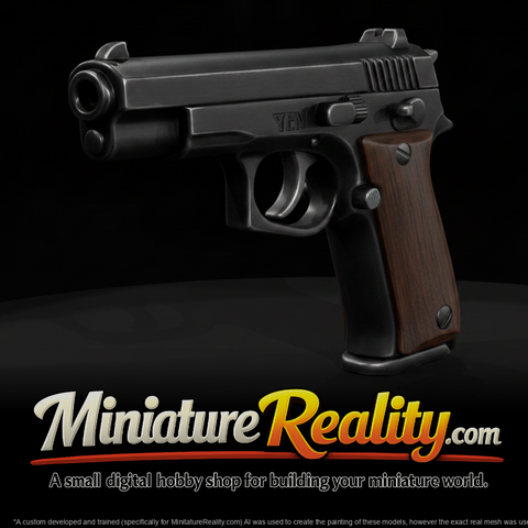 Bren Ten Semi-Automatic Pistol miniature, three-quarter view