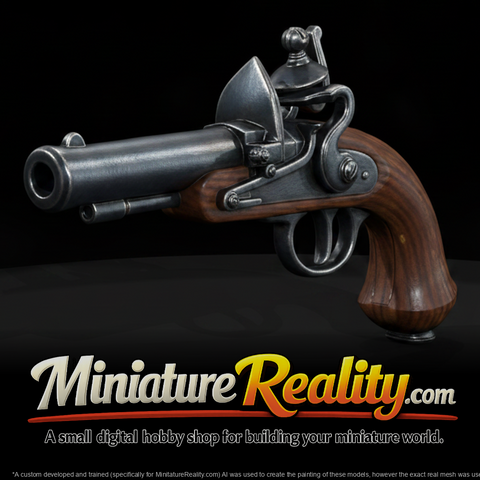 Flintlock Pistol miniature, three-quarter view