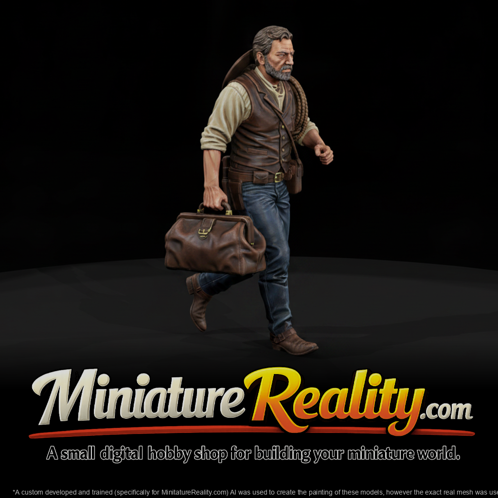 Hero Frontier Doctor miniature, three-quarter view