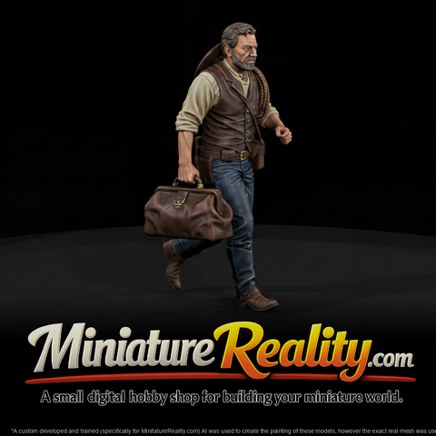 Hero Frontier Doctor miniature, three-quarter view