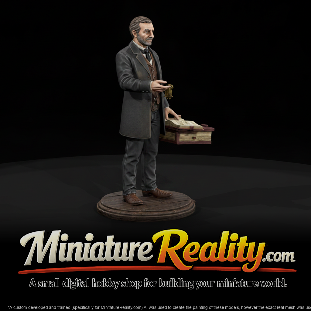 Townsfolk Hotel Keeper miniature, three-quarter view