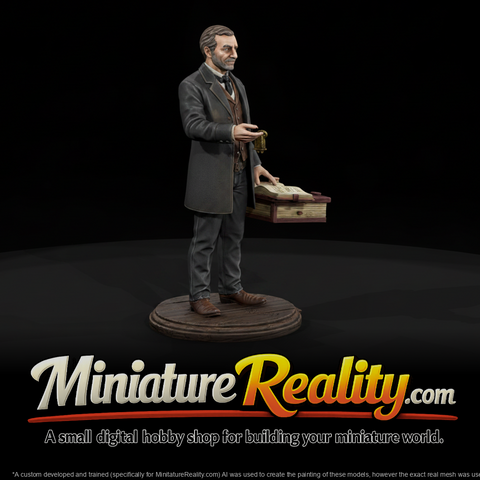 Townsfolk Hotel Keeper miniature, three-quarter view