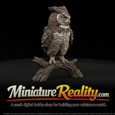 Animal Great Horned Owl miniature, three-quarter view