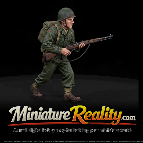 WWII Army Rifleman Advancing miniature, three-quarter view